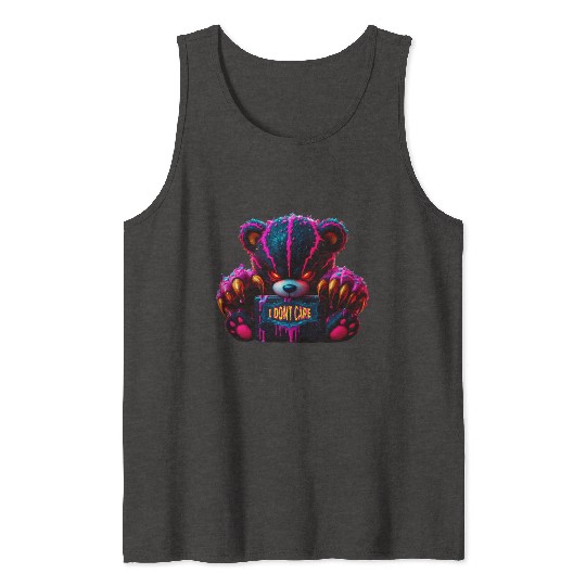Angry Neon Bear "I DON'T CARE" – Edgy Graffiti  Tank Tops