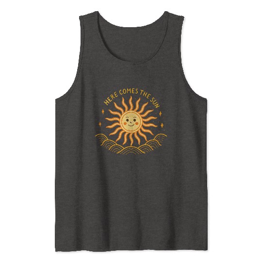 Here Comes The Sun Wavy Folk Art Retro 60s Tank Tops