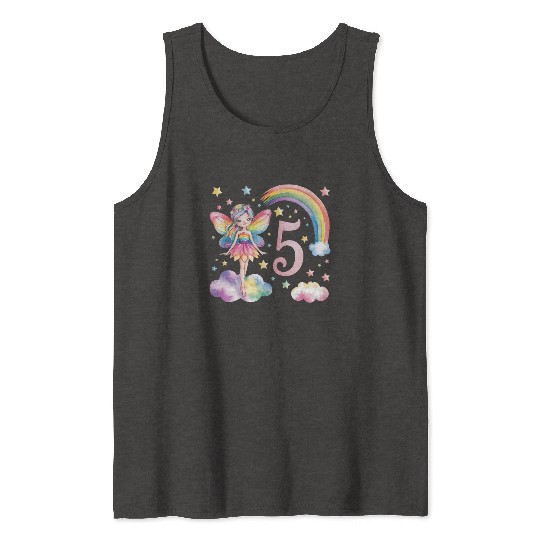 Magical Rainbow Fairy Elf 5th Birthday Girl Tank Tops