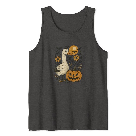 Goose Halloween Fall Silly Goose Boho Flower Tank Tops