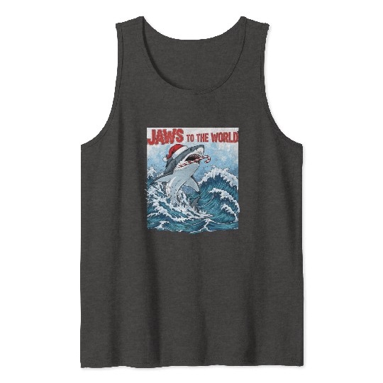 Jaws to the World – Christmastime Shark Attack Tank Tops