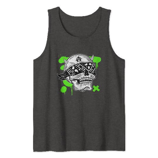 Black Green Streetwear Skull Tank Tops 20250712