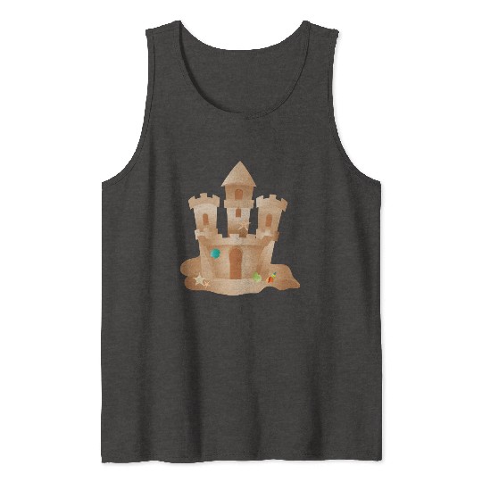 Sandcastle with Shells and Starfish on the Beach Tank Tops