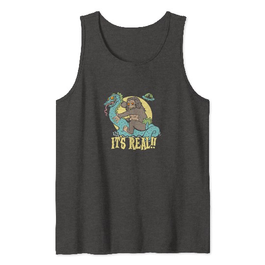 Bigfoot Rides Nessie UFO Cryptid Monster Mayhem Tank Tops