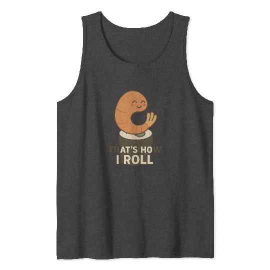 Cute Sushi Shrimp Roll Illustration Tank Tops