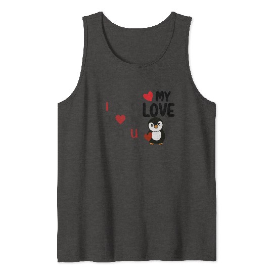 Cute Penguin Tic Tac Toe Love Design Tank Tops