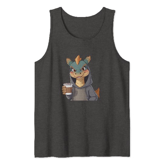 Dragon Character in Cozy Tank Tops with Coffee