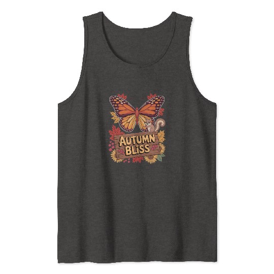 Autumn Bliss Butterfly Squirrel Leaves Fall Vibes Tank Tops