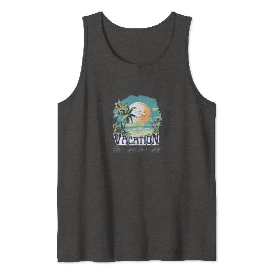Tropical Sunset Vacation Illustration Tank Tops