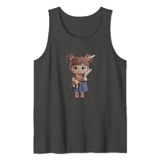 Whimsical Girl with Feather and Teddy Bear Tank Tops