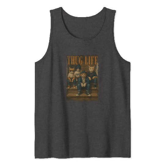 Thug Life Cats Funny Gangsta Street Style Tank Tops