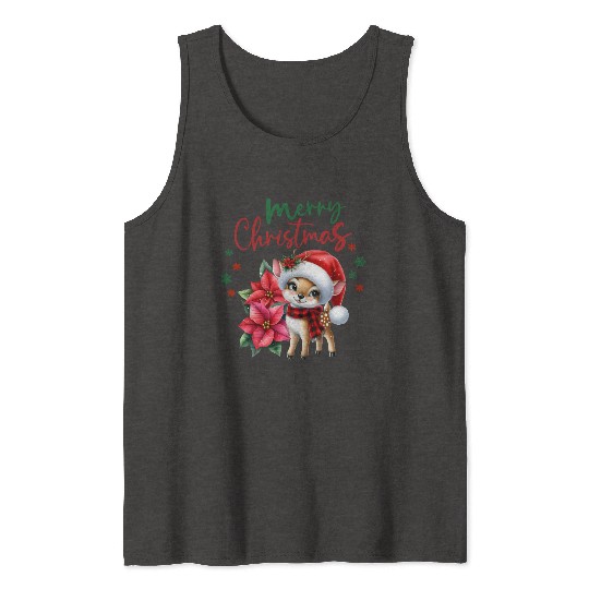 Festive Christmas Puppy with Poinsettia Tank Tops
