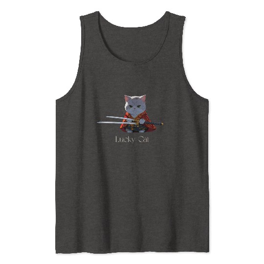 Mythic Warrior Cat with Swords Tank Tops