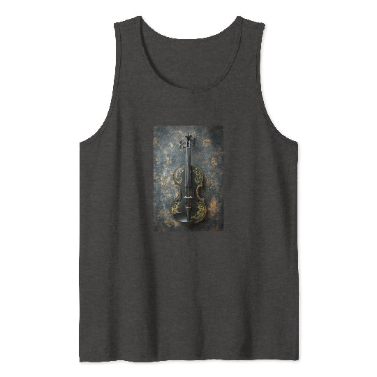 Elegant Black and Gold Violin Tank Tops