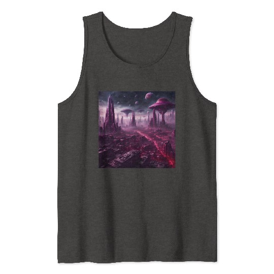 Sci-Fi Future World And Alien City in Neon Pink Tank Tops