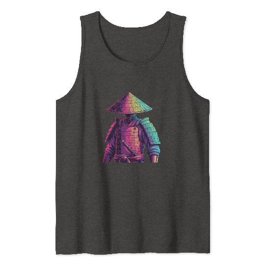 Neon Samurai Warrior Illustration Tank Tops