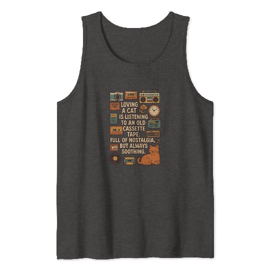 Nostalgic Cat Listening Cassette Tape Tank Tops