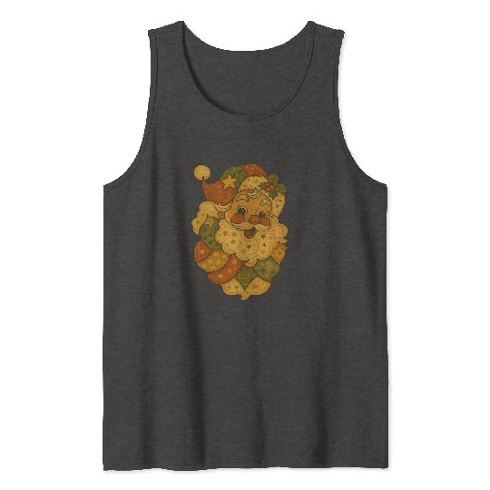 Patchwork Santa Face Vintage Christmas Folk Art Tank Tops