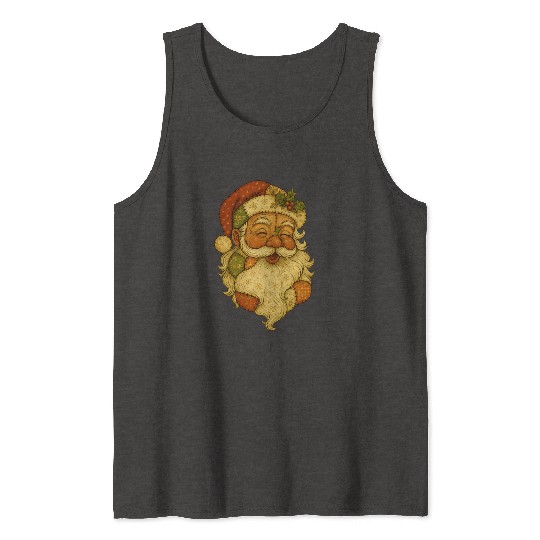 Patchwork Santa Face Vintage Christmas Folk Art Tank Tops