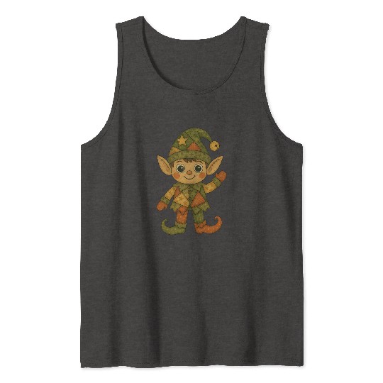 Patchwork Elf Christmas Vintage Folk Art Tank Tops
