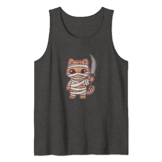 Mummy Cat Warrior Cartoon Design Tank Tops