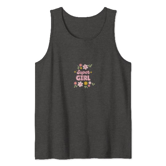 Super Girl Floral Sparkle Design Tank Tops