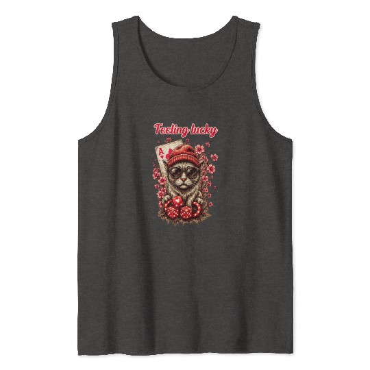 Whimsical Cat Poker Celebration Tank Tops