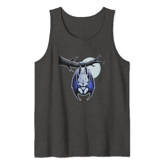 Spooky Cute Kawaii Vampire Bat Bunny and Moon  Tank Tops