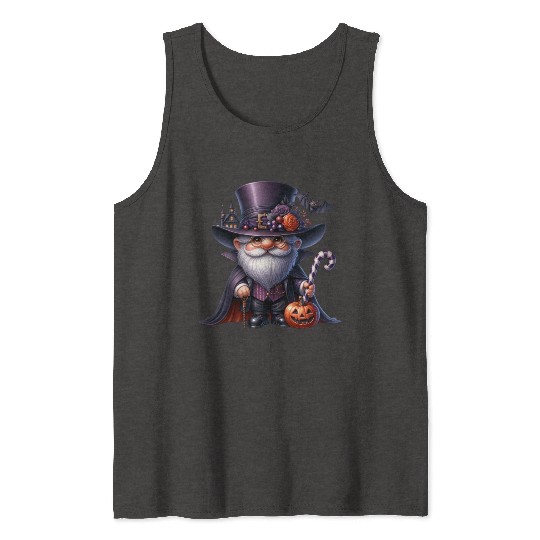 Elegant Halloween Gnome – Top Hat, Pumpkin & Candy Tank Tops