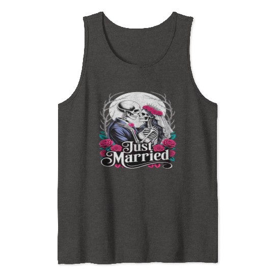 Gothic Just Married Skeletons Bride and Groom Tank Tops