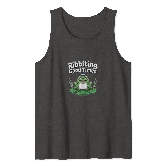 Whimsical Frog with Hat and Lily Pads Tank Tops