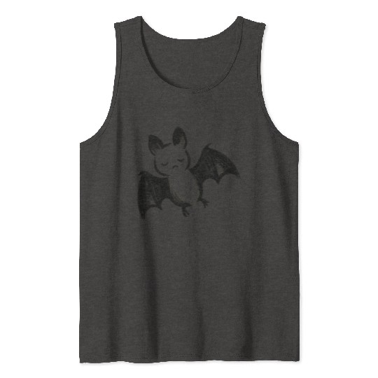 Sleepy Bat Sketch – Minimalist Nocturnal Ink Art Tank Tops