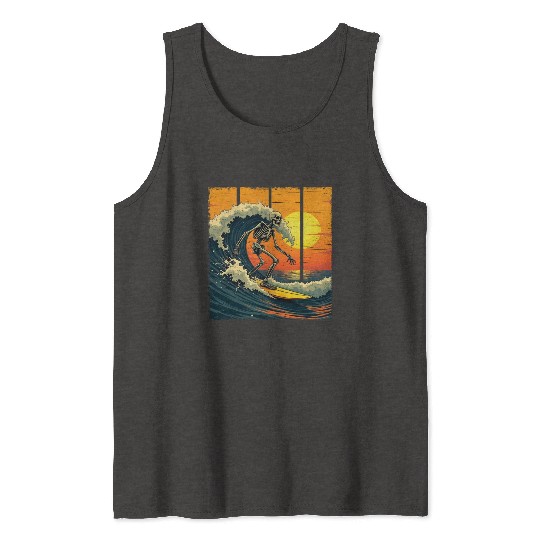 Skeleton Surfer Vintage Surfing Funny Halloween Tank Tops