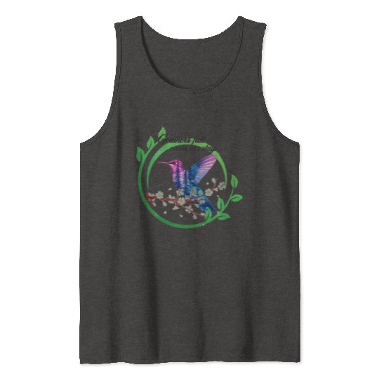 Vibrant Hummingbird and Blossoms Design Tank Tops