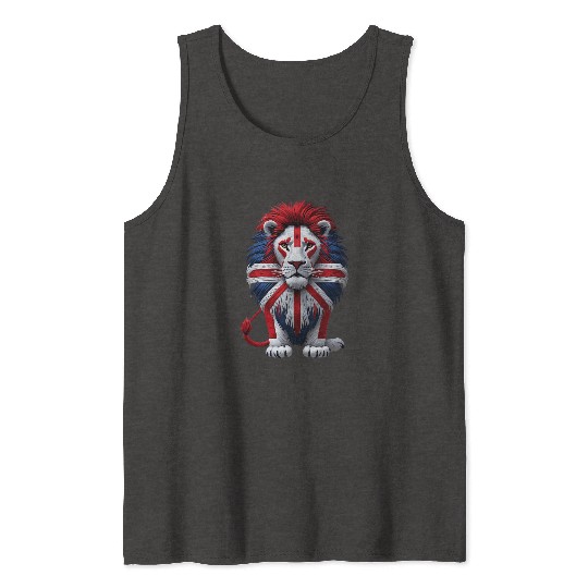 British Lion with Union Jack Flag Graphic Design Tank Tops