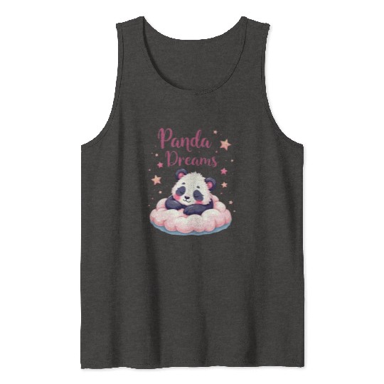 Whimsical Panda Dream Cloud Design Tank Tops