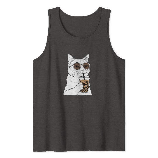 Cool Cat with Bubble Tea and Sunglasses Tank Tops