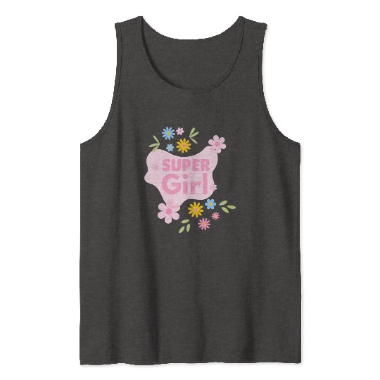 Super Girl Floral Badge Design Tank Tops