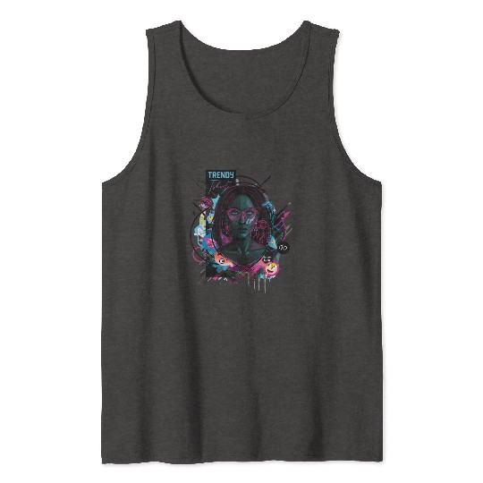 Neon Cyberpunk Female Digital Art Tank Tops