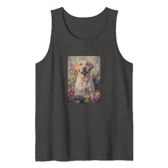 Labrador in Vibrant Garden Scene Tank Tops