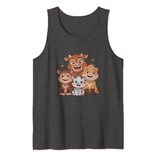 "Cute Farm Animal Friends – Cartoon Cow, Tiger, Li Tank Tops