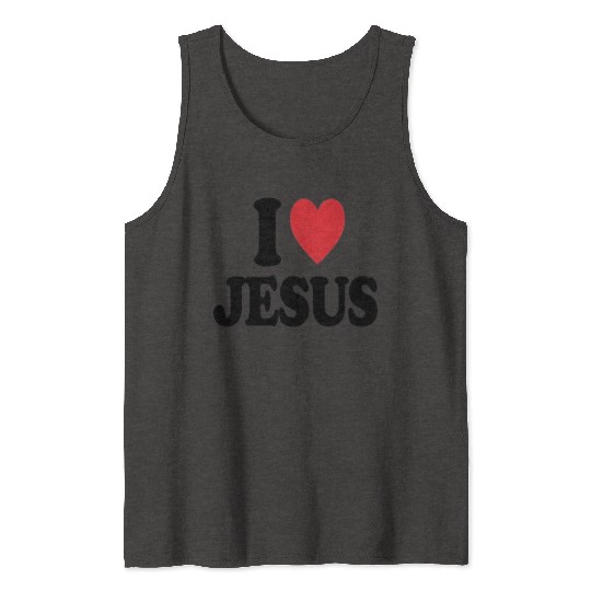 Heart and Cross with I Love Jesus Message Tank Tops