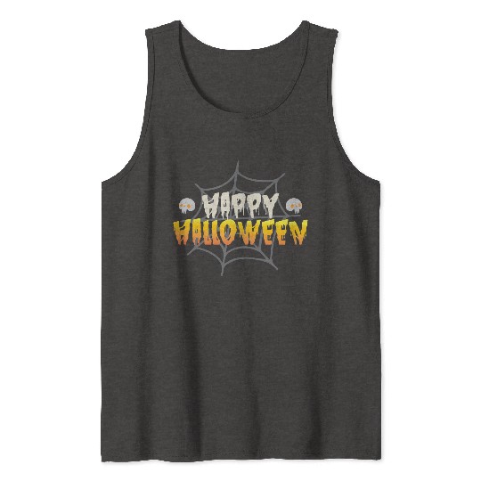 Happy Halloween with Spiderweb and Skulls Tank Tops