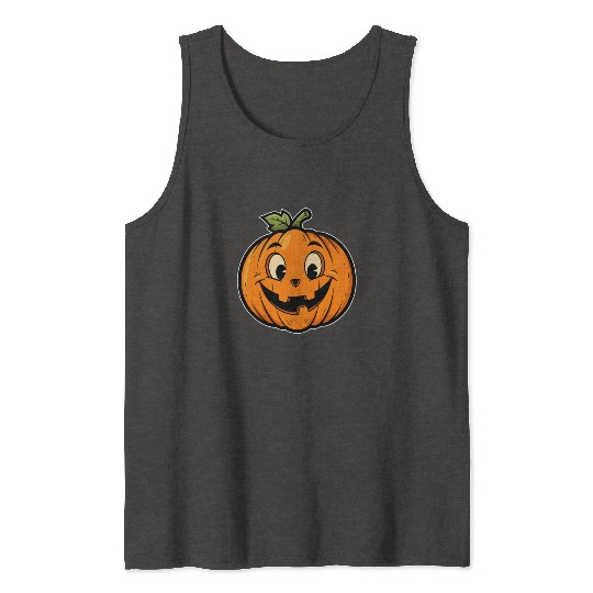 Playful Jack-o'-Lantern Cartoon Design Tank Tops