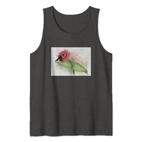 Wildflower and Bumblebee Illustration Tank Tops