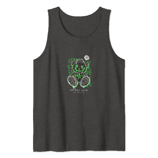 Neon Green Grunge Teddy Bear Design Tank Tops