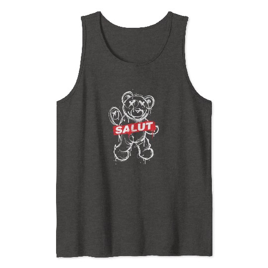 Graffiti Style Bear with Salut Message Tank Tops