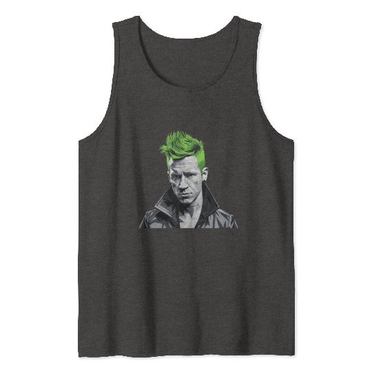 Vivid Green Hair Punk Portrait Tank Tops