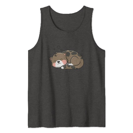 Cute Sleepy Ferret Illustration Tank Tops