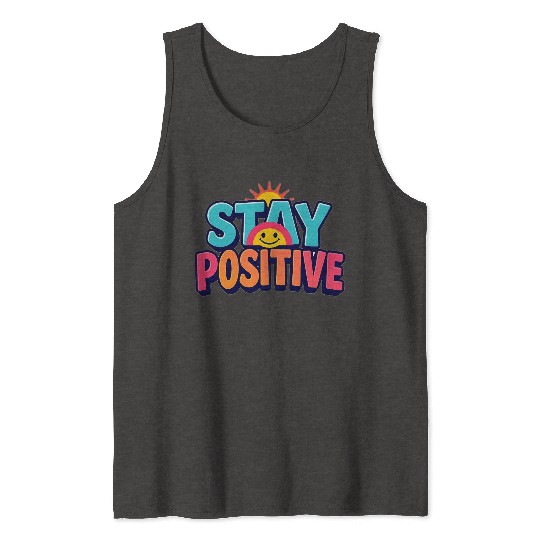 Vibrant Stay Positive Sun Design Tank Tops